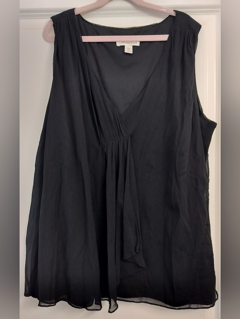 Coldwater Creek Black Sleeveless V-Neck Draped Camisole- 1X (16W-18W)